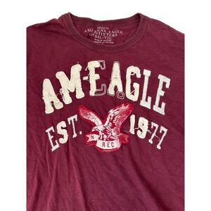 American Eagle Outfitters Mens Long Sleeve Graphic‎ T Shirt Burgundy XXL